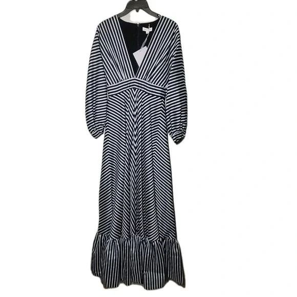 NWT Gianni Bini Maxi Dress 2 Navy White Grey Genevieve Striped Nautical Glam - Picture 3 of 10